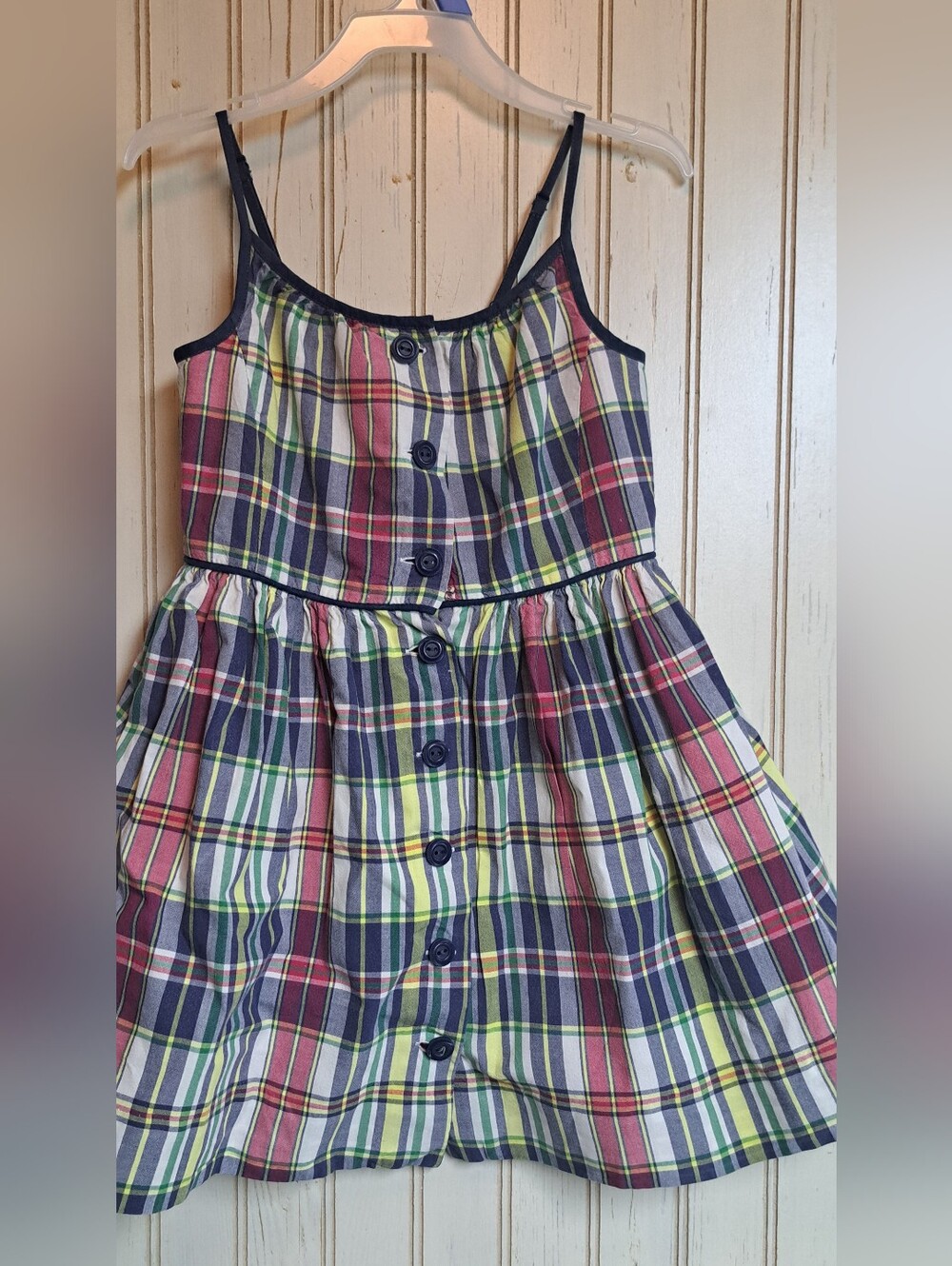 Polo Ralph Lauren Girls Madras Plaid Button Front, Fit And Flare Dress Sz 4